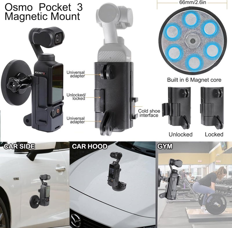 PELLKING مجموعة ملحقات 21 في 1 لجهاز OSMO Pocket 3 Xtra Muse، تشمل حقيبة صلبة، قاعدة مغناطيسية، قاعدة مكتبية، عصا سيلفي، حامل ثلاثي، حامل صدر، حامل هاتف محمول، واقي شاشة، مشبك حقيبة ظهر - Image 5